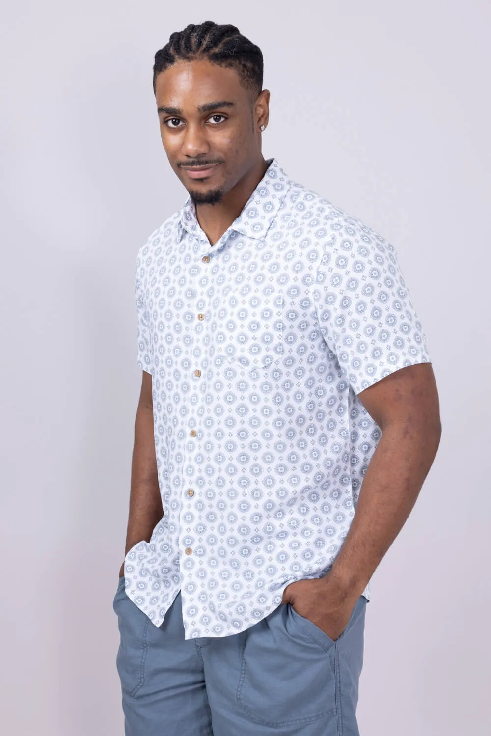 Union Venice Printed Rayon Button Up Shirt for Men in White | H13189U-HAMPTONS sold by Glik’s product image thumbnail 2