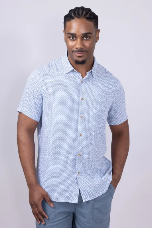 Union Venice Printed Rayon Button Up Shirt for Men in Blue | H13189U-BLUEBEACH sold by Glik’s