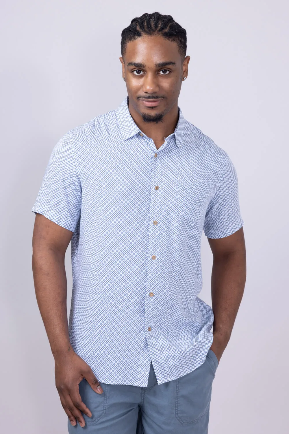 Union Venice Printed Rayon Button Up Shirt for Men in Blue | H13189U-BLUEBEACH sold by Glik’s