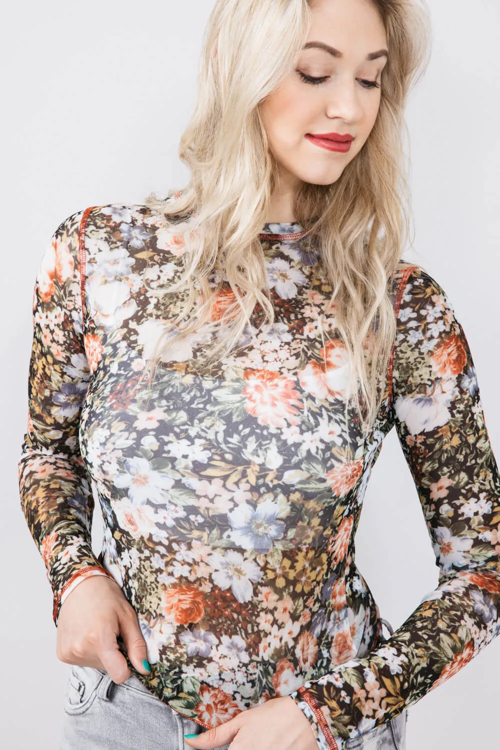 La Miel Floral Sheer Layering Top for Women in Black | JCT7700-BLACK sold by Glik’s product image thumbnail 2