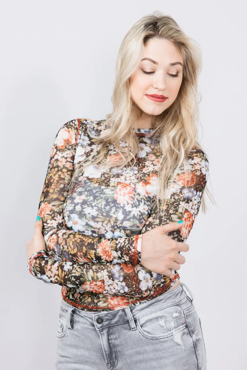 La Miel Floral Sheer Layering Top for Women in Black | JCT7700-BLACK sold by Glik’s product image thumbnail 4