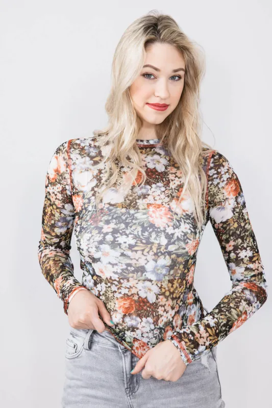 La Miel Floral Sheer Layering Top for Women in Black | JCT7700-BLACK sold by Glik’s