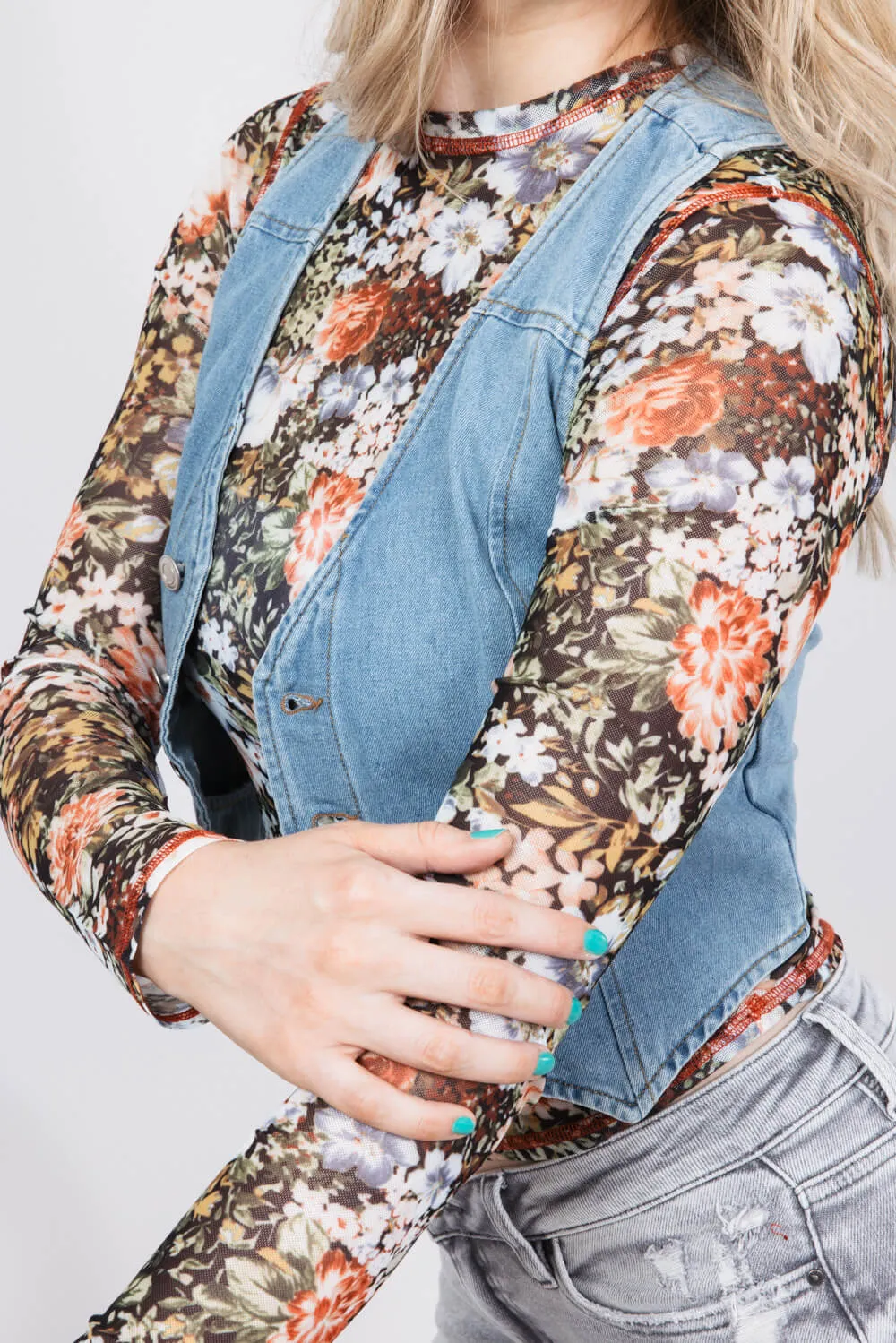 La Miel Floral Sheer Layering Top for Women in Black | JCT7700-BLACK sold by Glik’s product image thumbnail 3