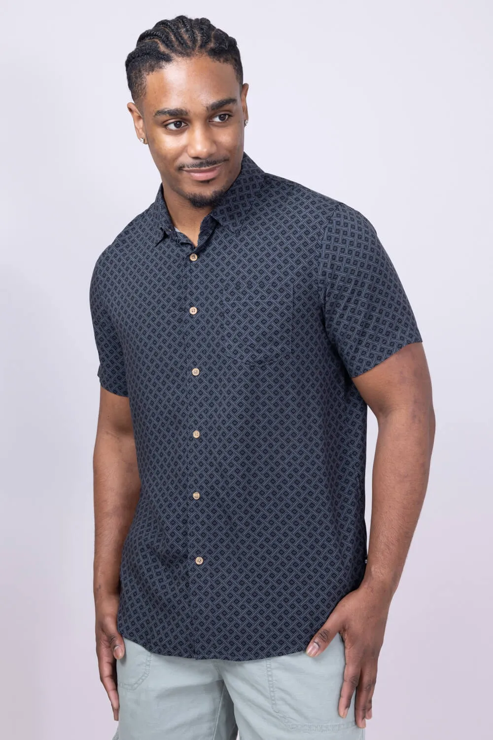 Union Venice Printed Rayon Button Up Shirt for Men in Dark Grey | H13189U-PEWTER sold by Glik’s product image thumbnail 3