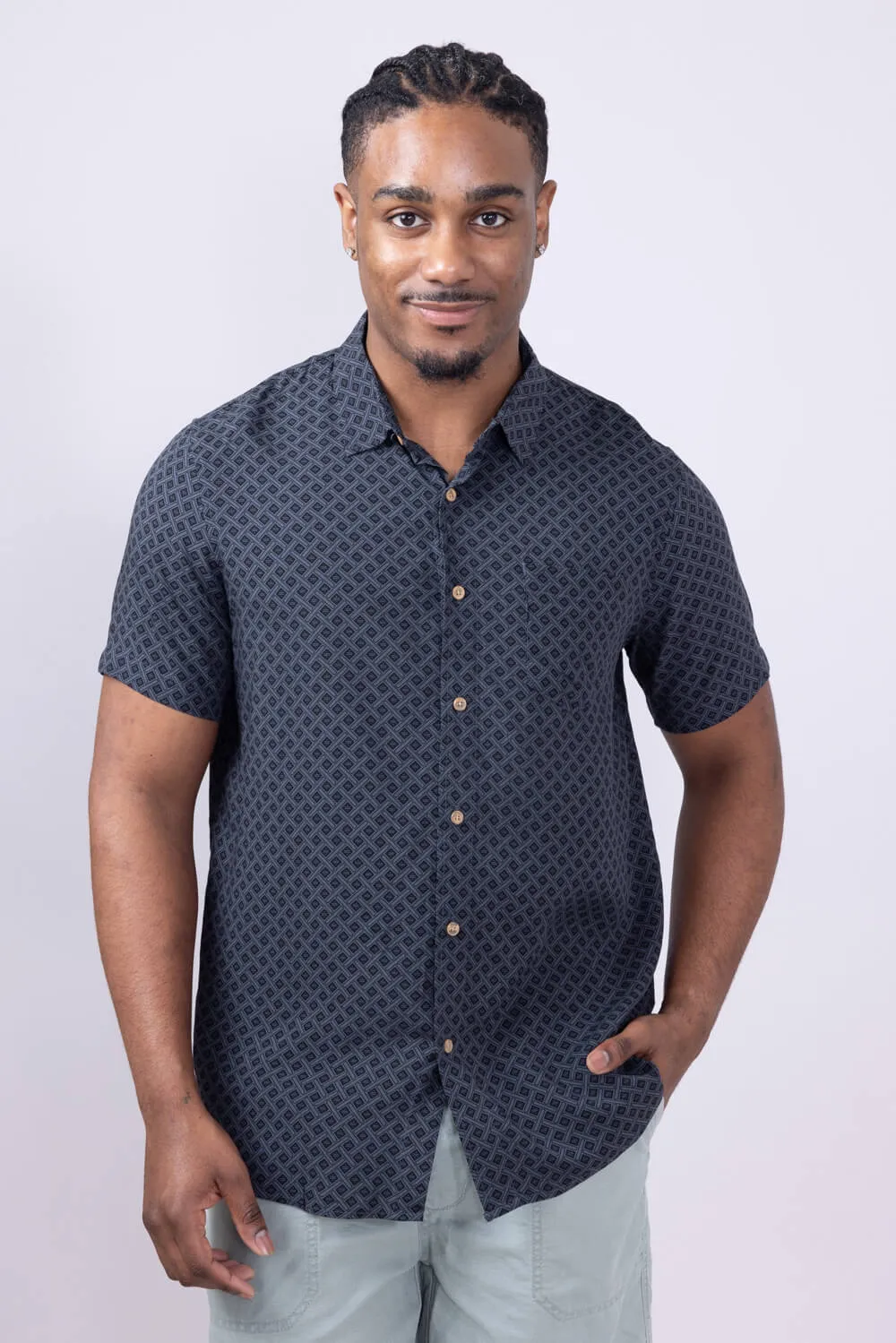 Union Venice Printed Rayon Button Up Shirt for Men in Dark Grey | H13189U-PEWTER sold by Glik’s