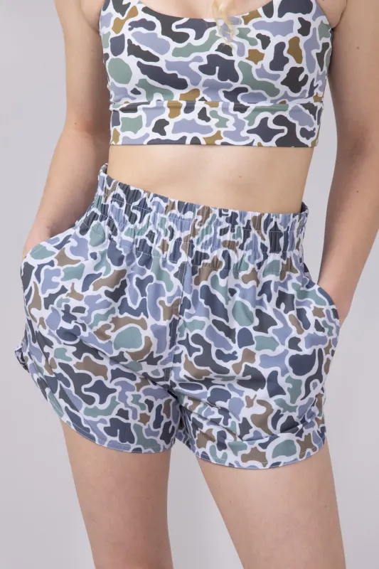 Local Girl High Waisted Volley Shorts for Women in Dark Grey Camo | L5160000-LCB sold by Glik’s
