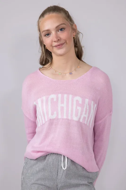 Ocean Drive Michigan Lightweight Sweater for Women in Pink | B13006-1295-MI-CREW-PINK sold by Glik’s