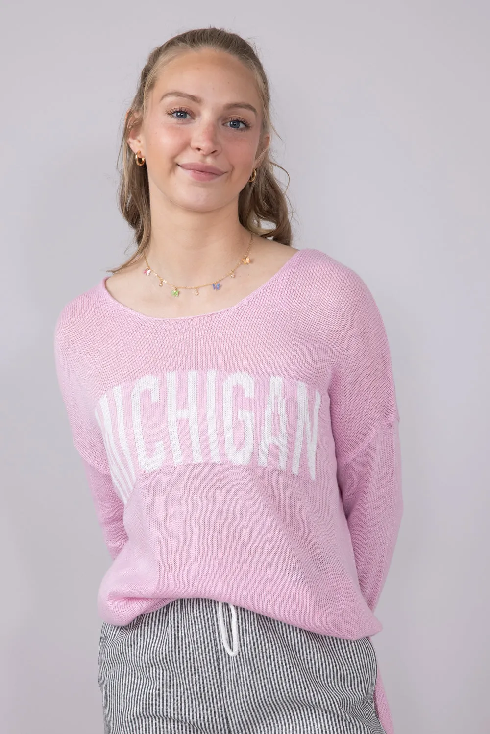Ocean Drive Michigan Lightweight Sweater for Women in Pink | B13006-1295-MI-CREW-PINK sold by Glik’s product image thumbnail 3