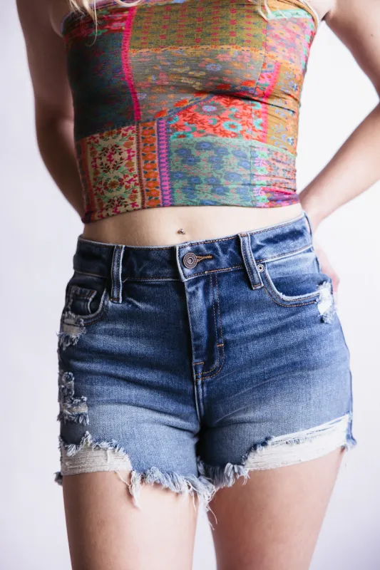 Hidden Frayed Hem Stretch Dark Wash Denim Shorts for Women | HD4183-DK sold by Glik’s