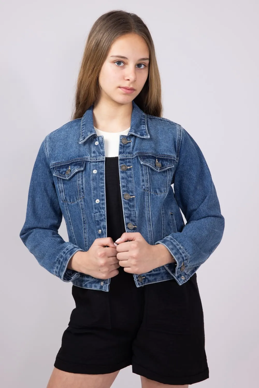 KanCan Youth Classic Denim Jacket for Girls in Dark Wash | YC5007D-DARK sold by Glik’s