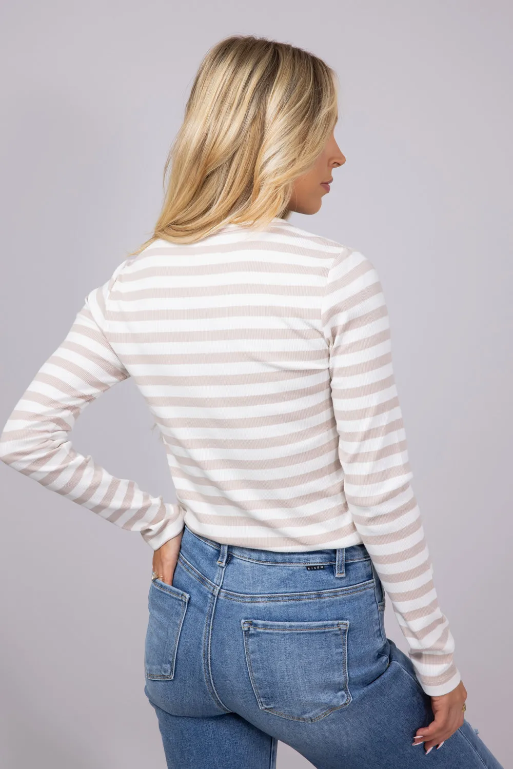 Thread & Supply Jess Striped Long Sleeve Shirt for Women in White/Tan | T2960BRTS-WHITETANST1145 sold by Glik’s product image thumbnail 4