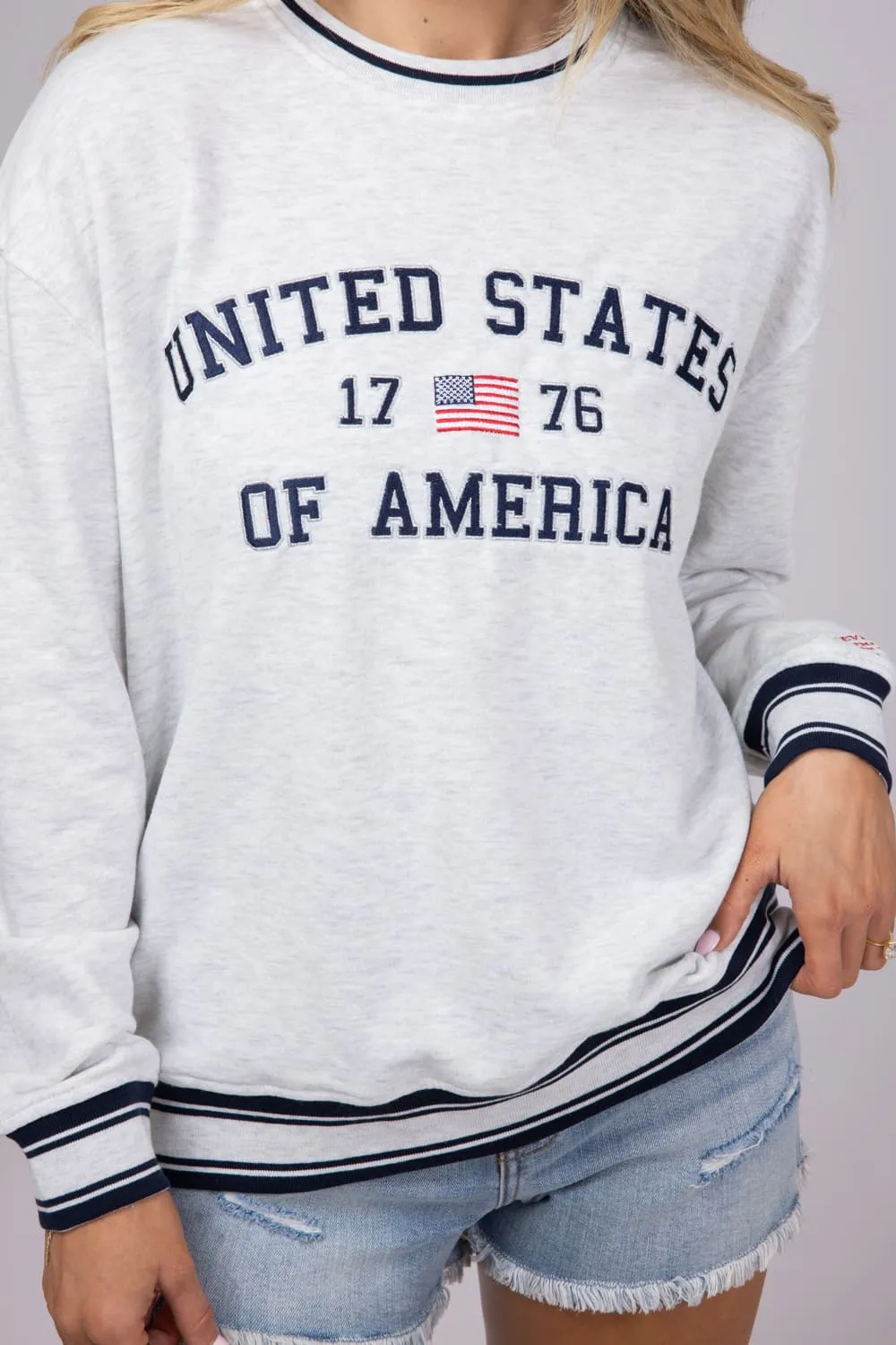 Simply Southern USA 1776 Varsity Sweatshirt for Women in Light Grey | PP-0125-CREW-VARSITY1-USA sold by Glik’s product image thumbnail 2