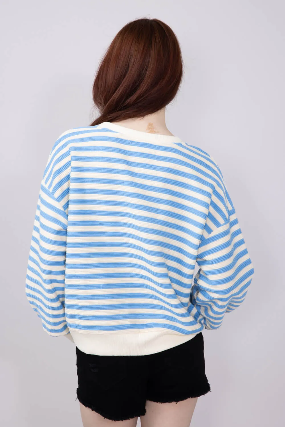 Blu Pepper Contrast Ribbed Knit Striped Sweatshirt for Women in Light Blue | B4FT1040-LIGHTBLUE sold by Glik’s product image thumbnail 3