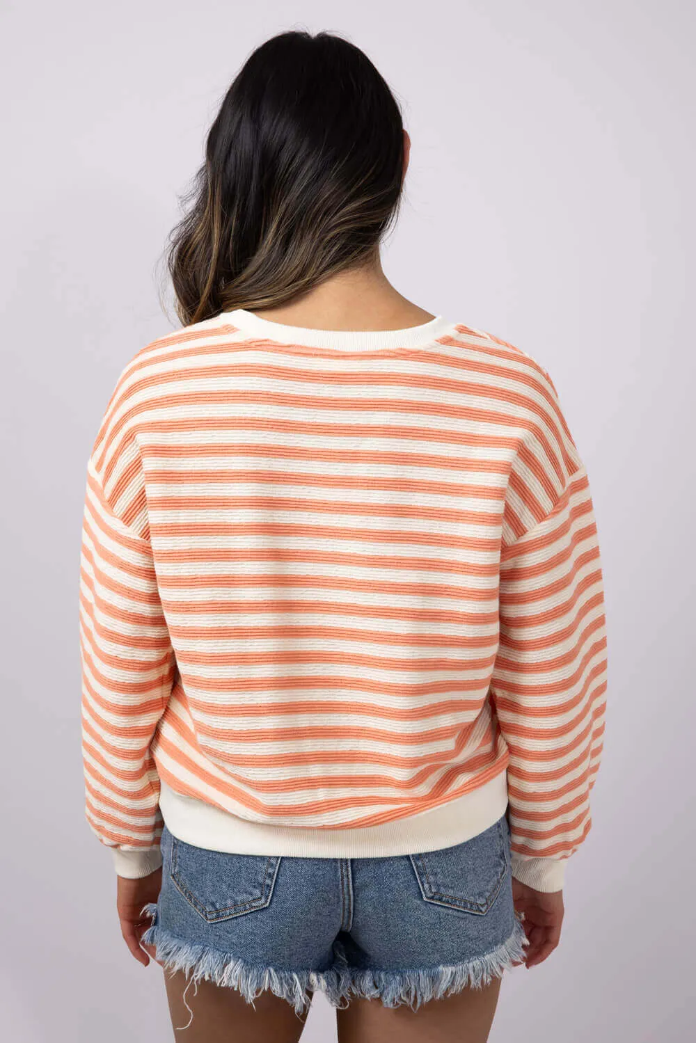 Blu Pepper Contrast Ribbed Stripe Knit Top for Women in Peach | B4FT1040-PEACH sold by Glik’s product image thumbnail 3