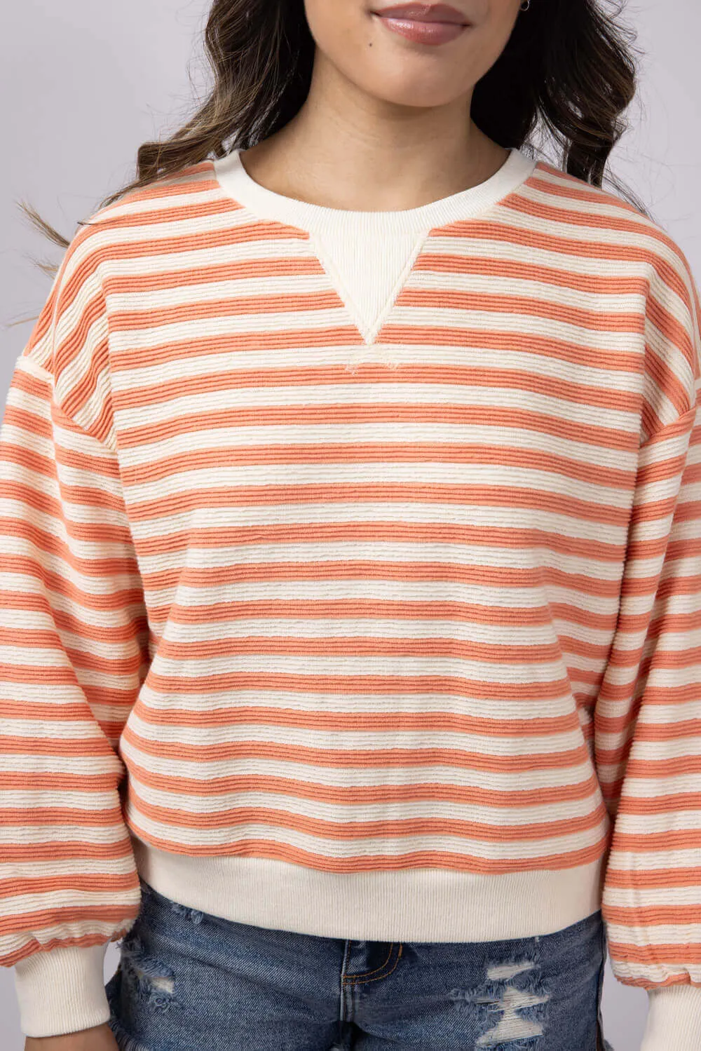 Blu Pepper Contrast Ribbed Stripe Knit Top for Women in Peach | B4FT1040-PEACH sold by Glik’s product image thumbnail 5