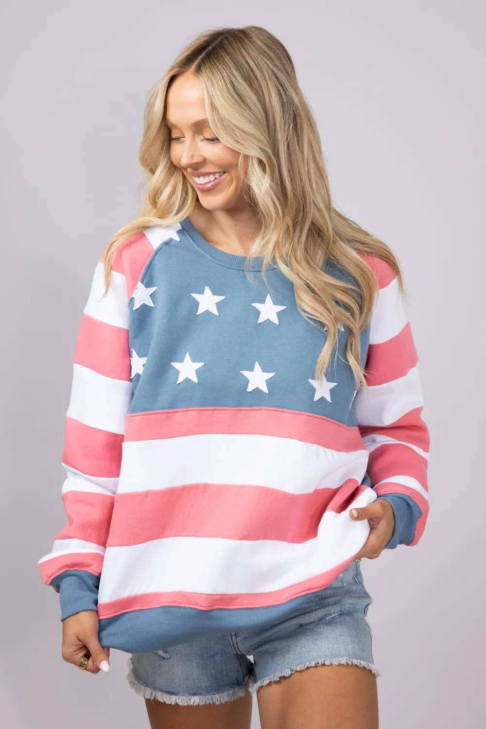 Simply Southern Patched Stars & Stripes Sweatshirt for Women in Multi | PP-0125-CRW-PATCH-USA sold by Glik’s product image thumbnail 2