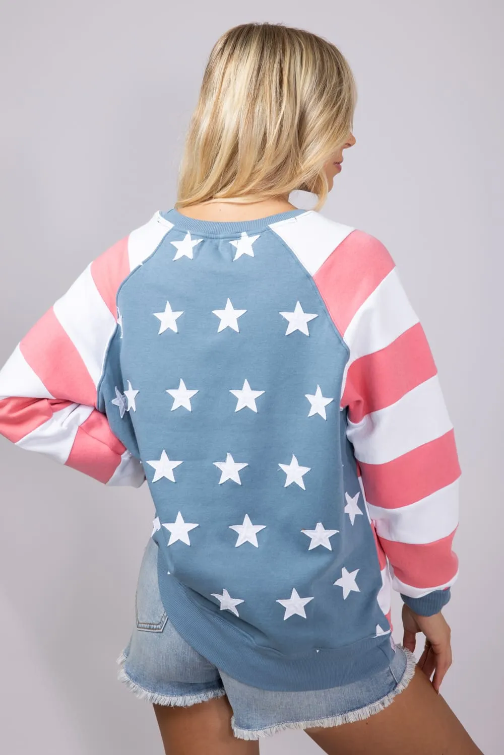Simply Southern Patched Stars & Stripes Sweatshirt for Women in Multi | PP-0125-CRW-PATCH-USA sold by Glik’s product image thumbnail 3