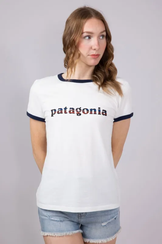 Patagonia Women’s ’73 Logo Ringer T-Shirt in Birch White | 37785-BCW sold by Glik’s