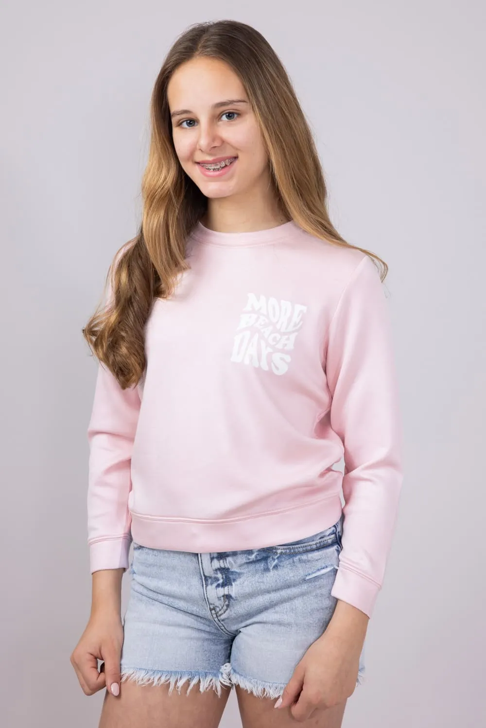 Ocean Drive Youth More Beach Days Sweatshirt for Girls in Pink | KB12047-722-CLOUDCREW-HPINK sold by Glik’s product image thumbnail 2