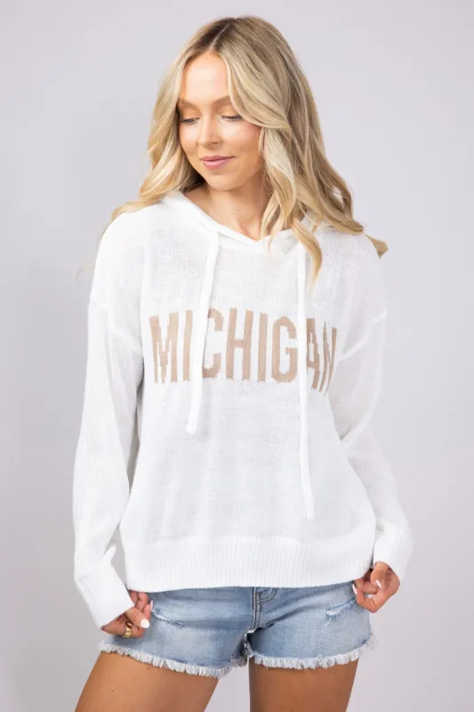 Ocean Drive Michigan Hoodie Sweater for Women in White | B13005-1295-MI-HOOD-WHITE sold by Glik’s