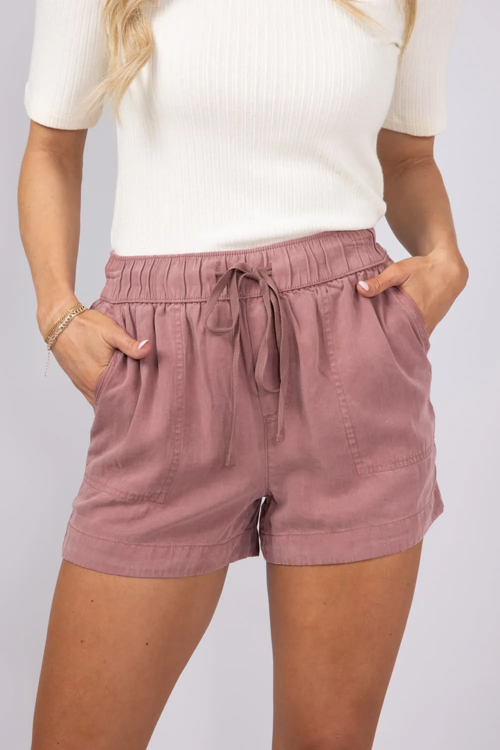 Tencel Drawstring Shorts for Women in Pink | 42589-MARSALA sold by Glik’s