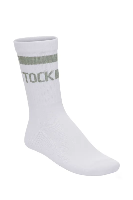 Birkenstock Cotton Tennis Stripe Socks in White/Sage | 1029752-W sold by Glik’s