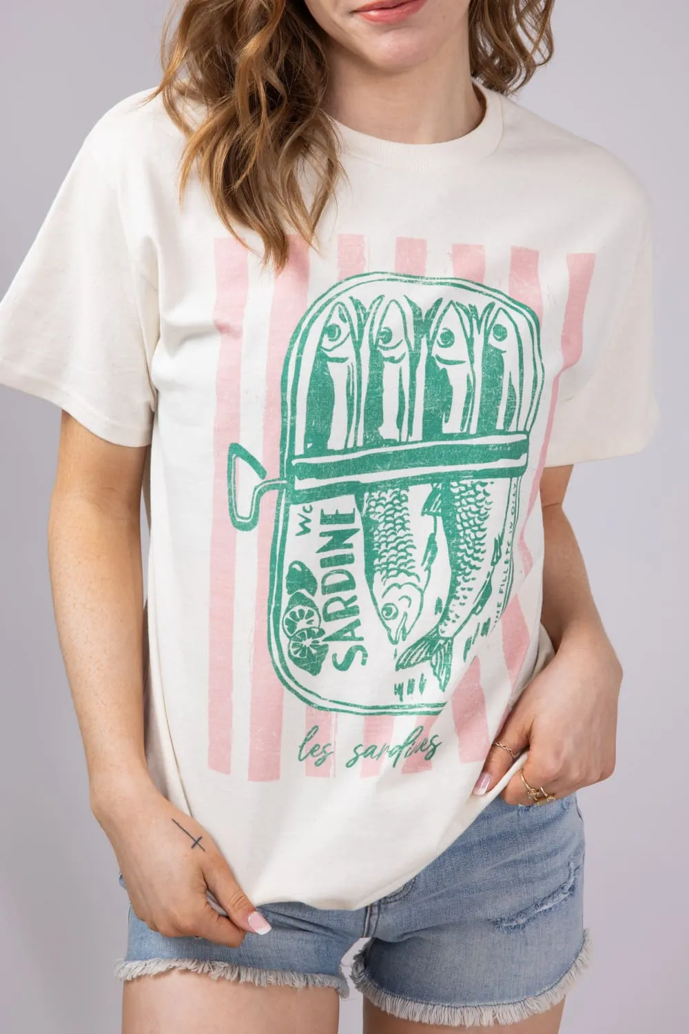 Les Sardine Stripe Oversized T-Shirt for Women in Ivory | 32917X-OTS-IVORY sold by Glik’s product image thumbnail 3