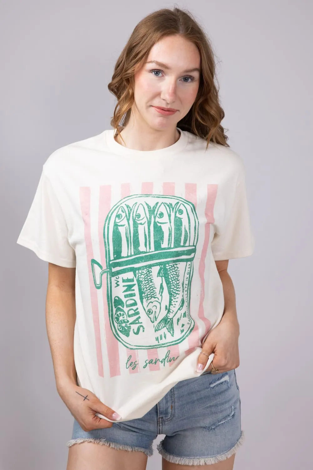 Les Sardine Stripe Oversized T-Shirt for Women in Ivory | 32917X-OTS-IVORY sold by Glik’s