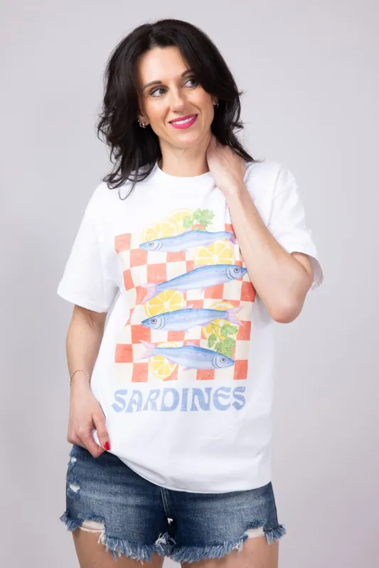 Sardines Lemon Oversized T-Shirt for Women in White | 32916X-OTS-WHITE sold by Glik’s