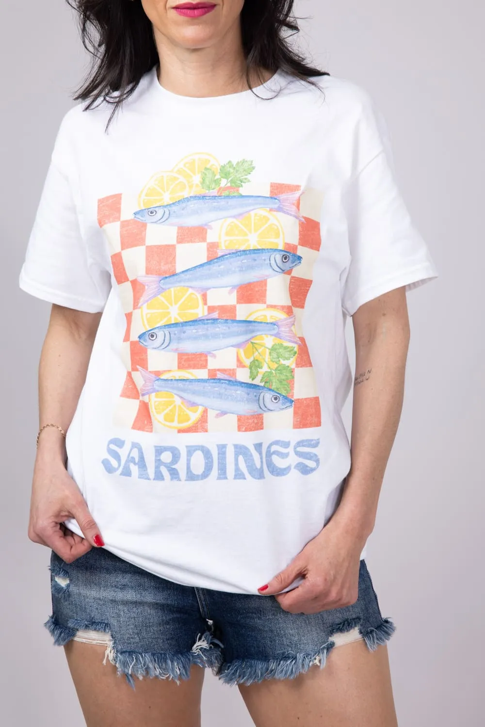 Sardines Lemon Oversized T-Shirt for Women in White | 32916X-OTS-WHITE sold by Glik’s product image thumbnail 3