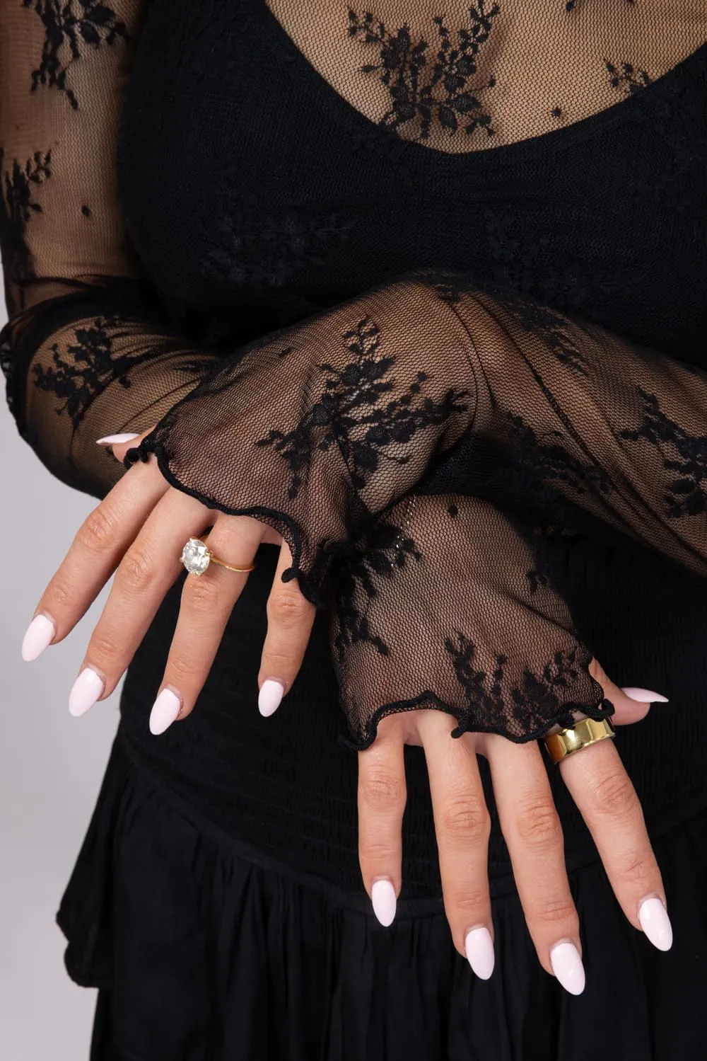 Floral Lace Sheer Scoop Neck Layering Top for Women in Black | 36037-BLACK sold by Glik’s product image thumbnail 4