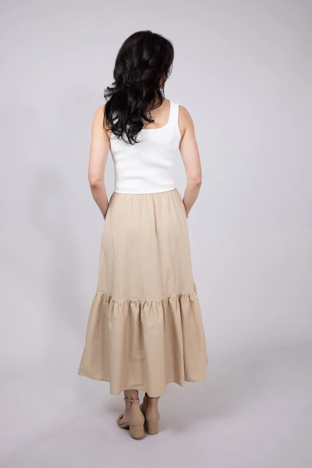 Elan Mix Media Maxi Dress for Women in Sand White | WKR5946-SANWHT sold by Glik’s product image thumbnail 2