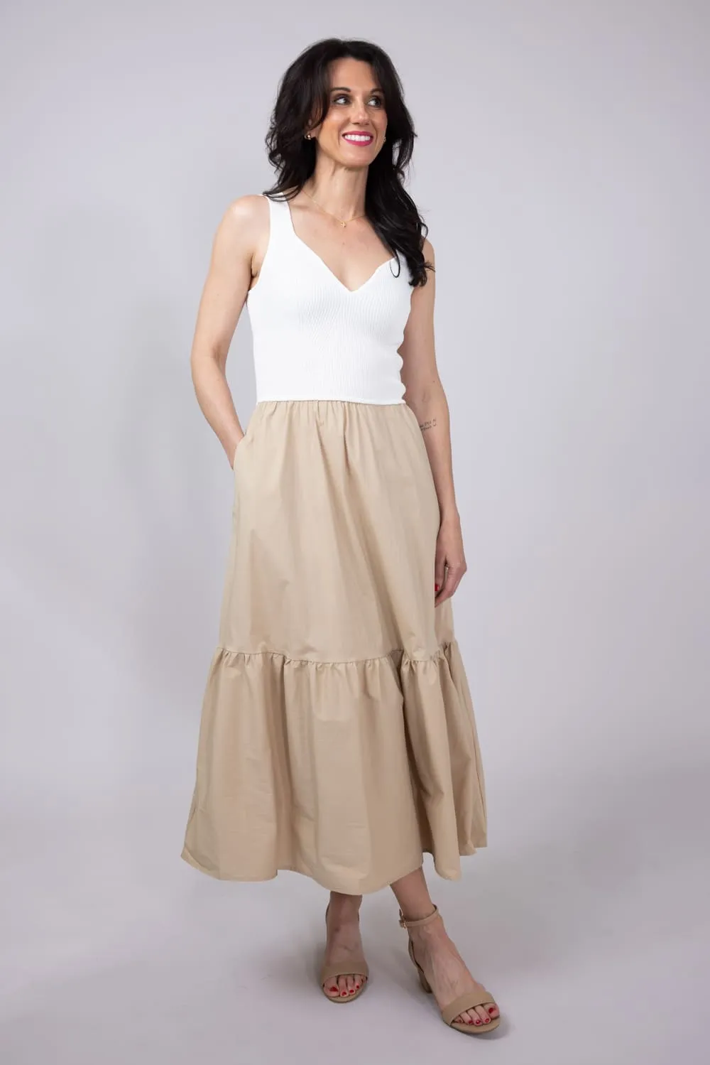 Elan Mix Media Maxi Dress for Women in Sand White | WKR5946-SANWHT sold by Glik’s product image thumbnail 5