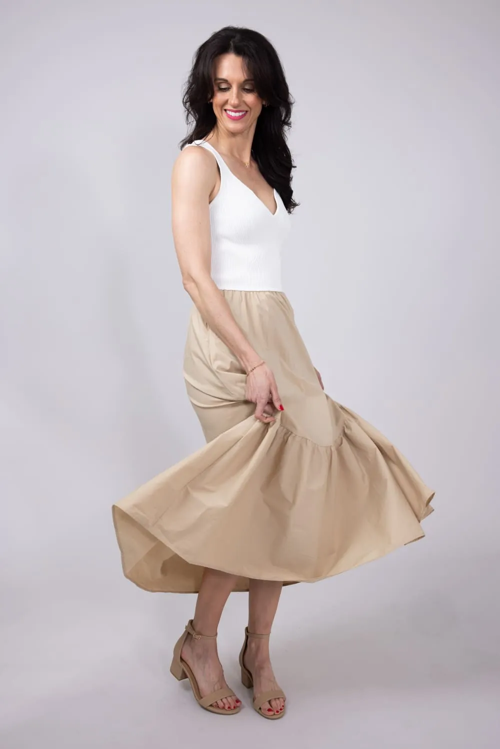 Elan Mix Media Maxi Dress for Women in Sand White | WKR5946-SANWHT sold by Glik’s product image thumbnail 4