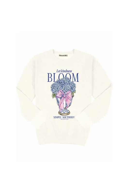 Simply Southern Youth Bloom Fleece Sweatshirt for Girls in White | YTH-CREW-BLOOM-WHITE sold by Glik’s
