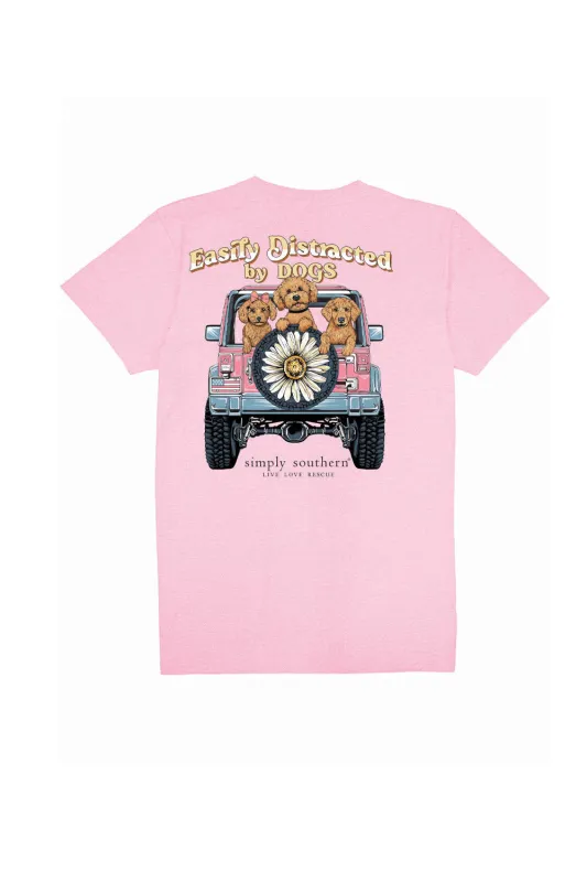 Simply Southern Youth Easily Distracted By Dogs T-shirt for Girls in Pink | YTH-SS-EASILY-FANCYCANDY sold by Glik’s