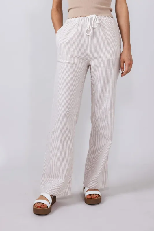 Love Tree Pinstripe Drawstring Linen Pants for Women in Khaki | 60024PN-KHAKI sold by Glik’s