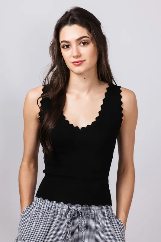 Scallop Tank Top for Women in Black | TW1000-BLACK sold by Glik’s