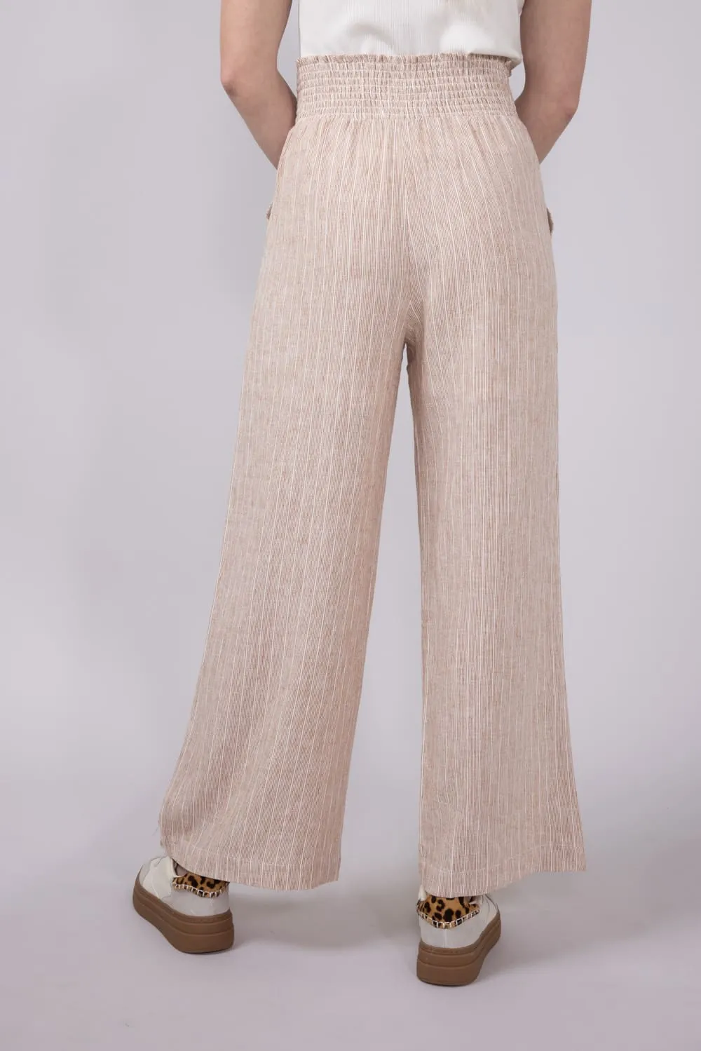 Smocked Waist Linen Pants for Women in Almond | 42704-ALMOND sold by Glik’s product image thumbnail 4