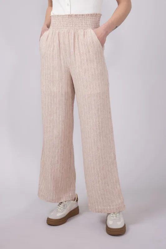 Smocked Waist Linen Pants for Women in Almond | 42704-ALMOND sold by Glik’s