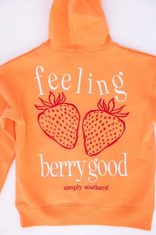 Simply Southern Youth Embroidered Berry Good Hoodie for Girls in Orange | PP-0125-YTH-HD-EMB-BERRY sold by Glik’s