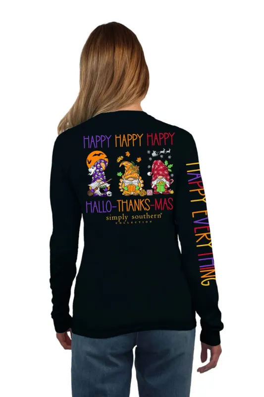 Simply Southern Long Sleeve Hallo-Thanks-Mas T-Shirt for Women in Black | LS-HAPPY-BLACK sold by Glik’s