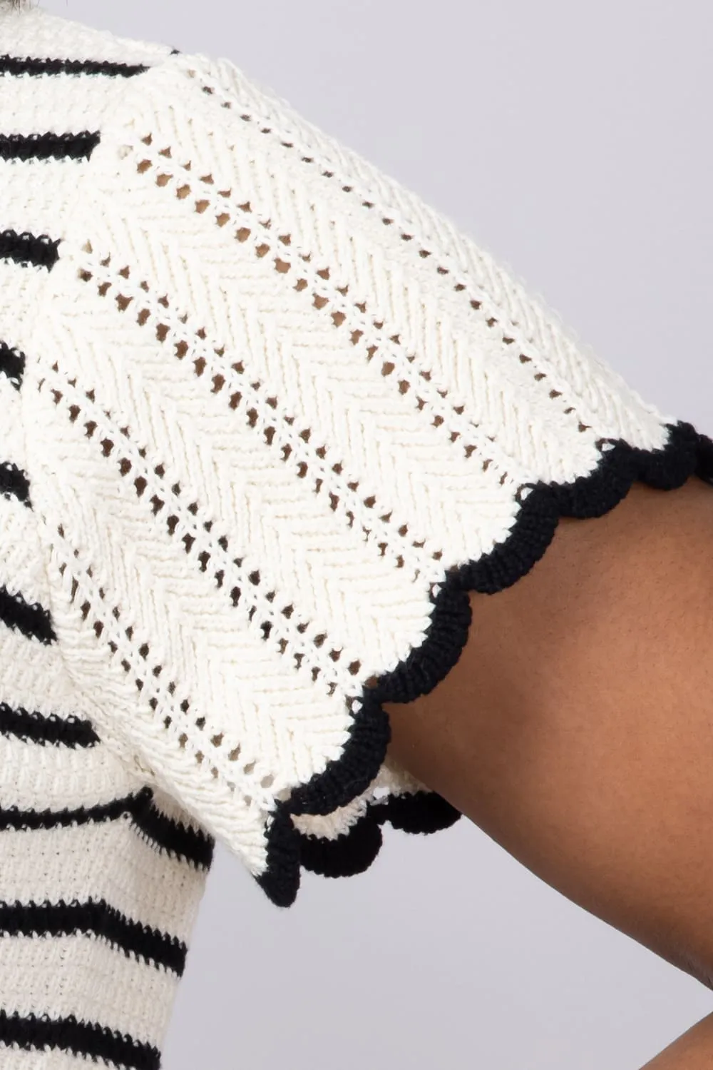 Crochet Striped Flutter Sleeve Sweater for Women in Natural/Black | MAS3129-NATURALBLACK sold by Glik’s product image thumbnail 3