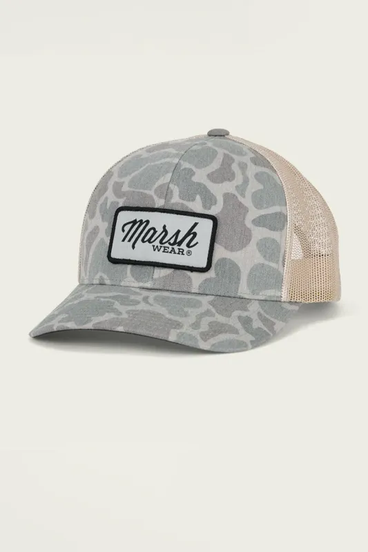 Marsh Wear Camo Script Hat for Trucker Men in Green | MWC1054-DGMC-GREEN sold by Glik’s