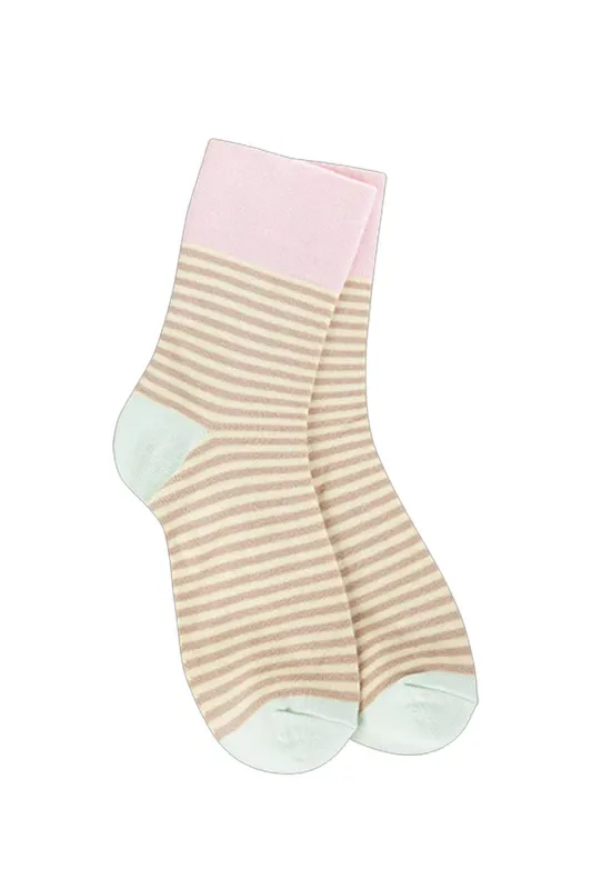 World's Softest Garden Mini Crew Stripe Socks for Women in Cream | 76368 sold by Glik’s