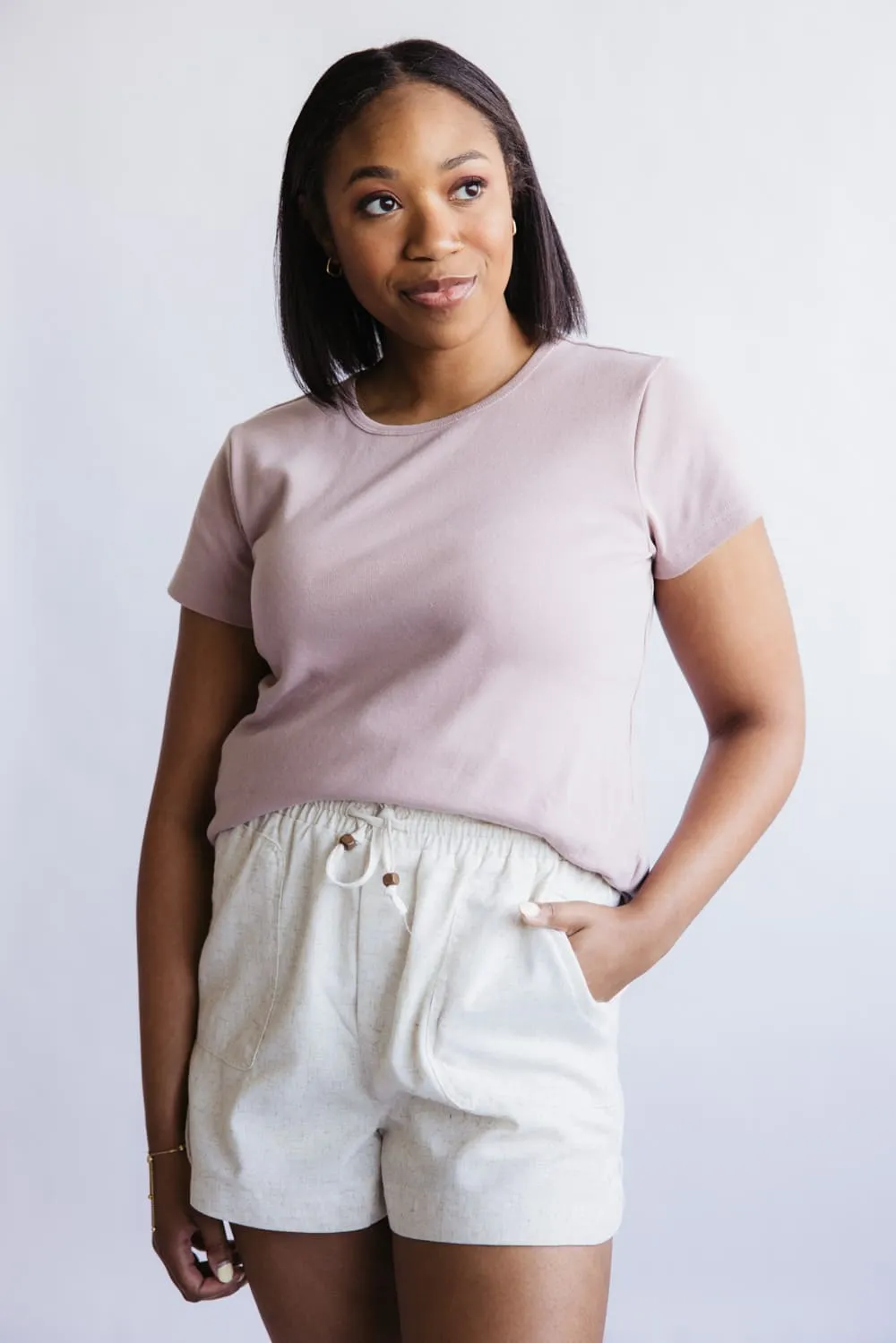 Elastic Waist Linen Shorts for Women in Oatmeal | NP70478-OATMEAL sold by Glik’s product image thumbnail 2