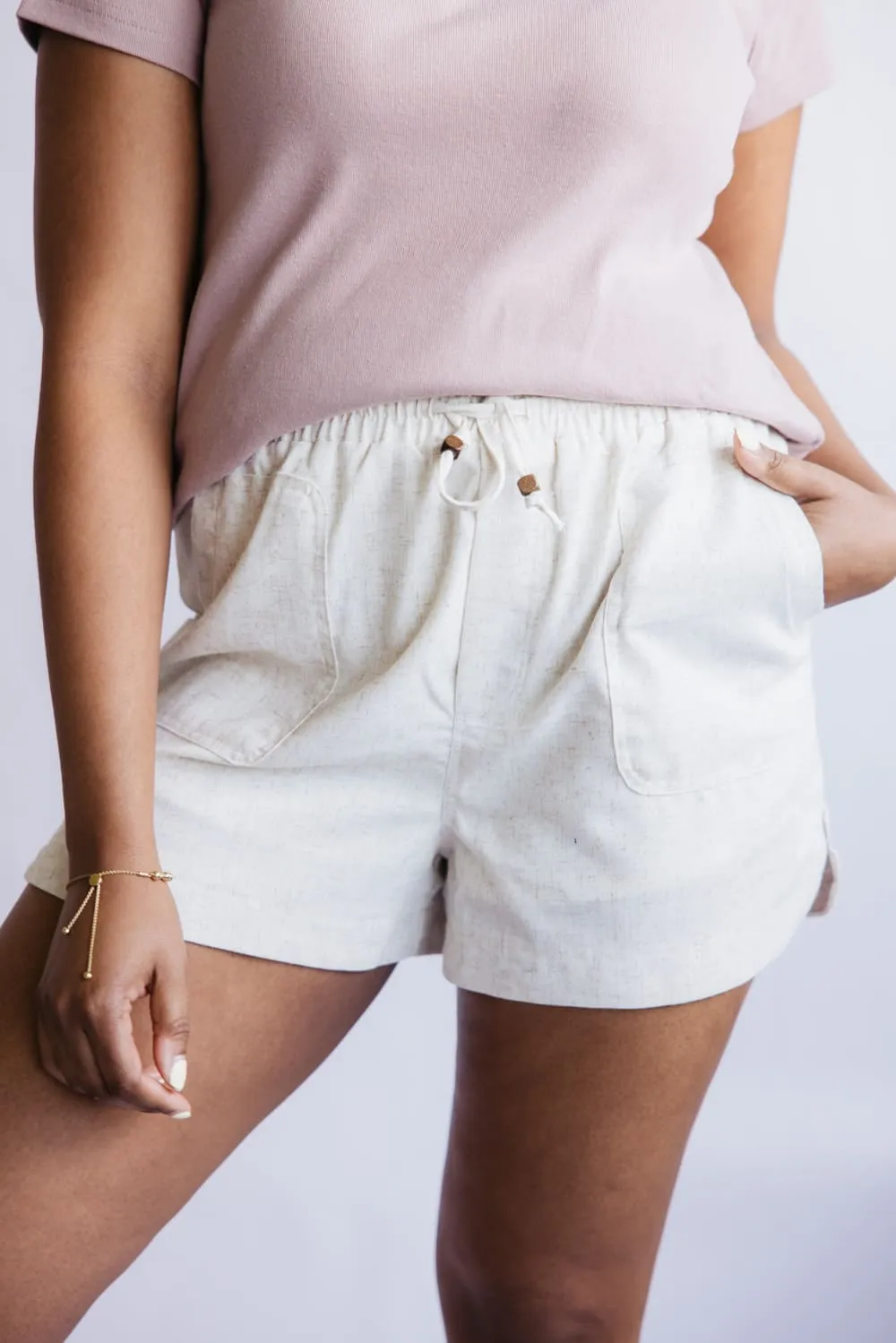 Elastic Waist Linen Shorts for Women in Oatmeal | NP70478-OATMEAL sold by Glik’s