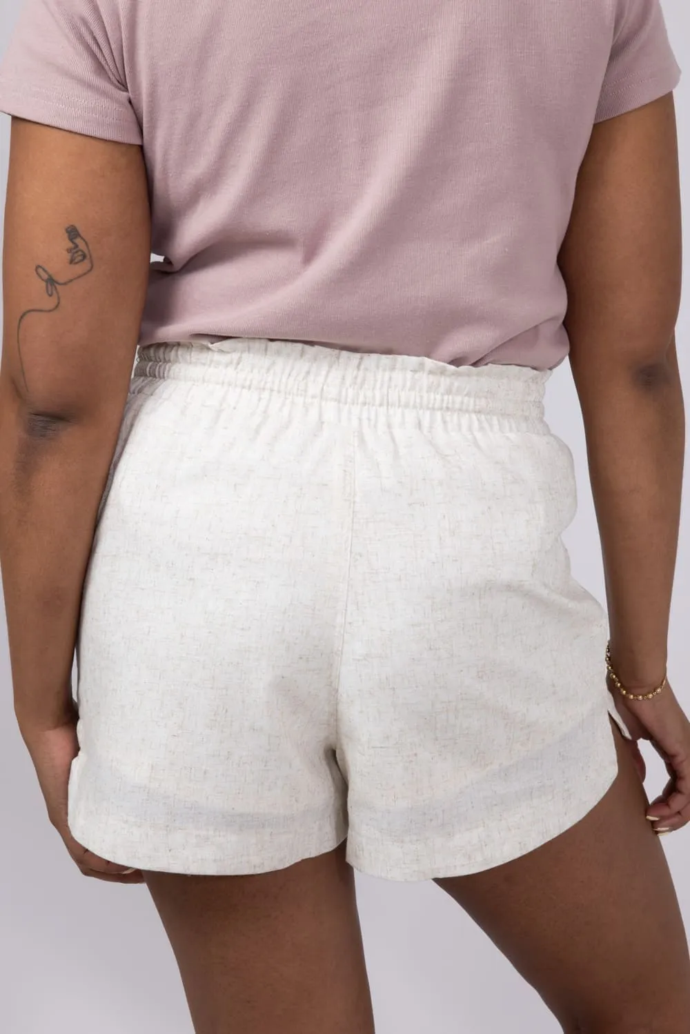 Elastic Waist Linen Shorts for Women in Oatmeal | NP70478-OATMEAL sold by Glik’s product image thumbnail 3