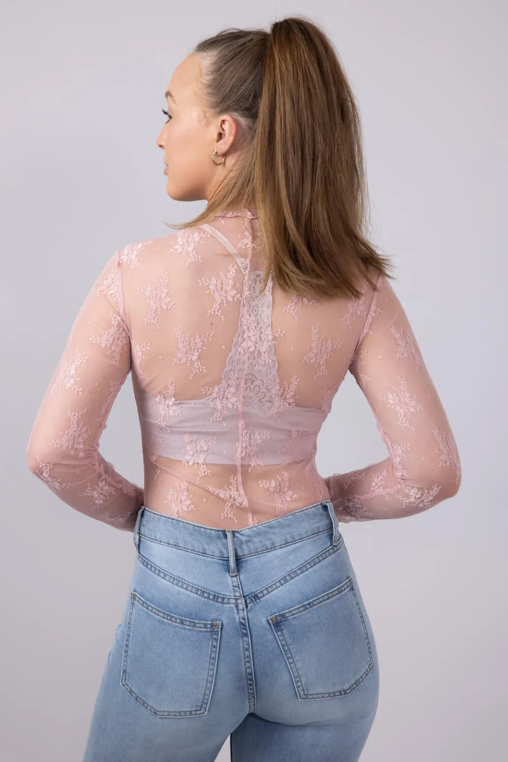 Lace Sheer Layering Top for Women in Blush | LT1354-BLUSH sold by Glik’s product image thumbnail 2