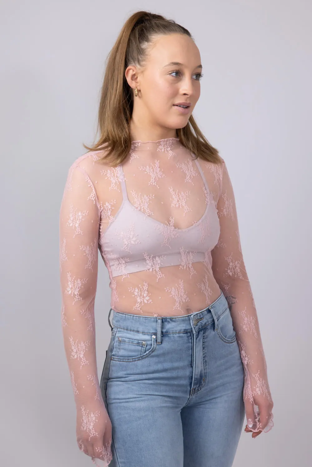 Lace Sheer Layering Top for Women in Blush | LT1354-BLUSH sold by Glik’s product image thumbnail 4